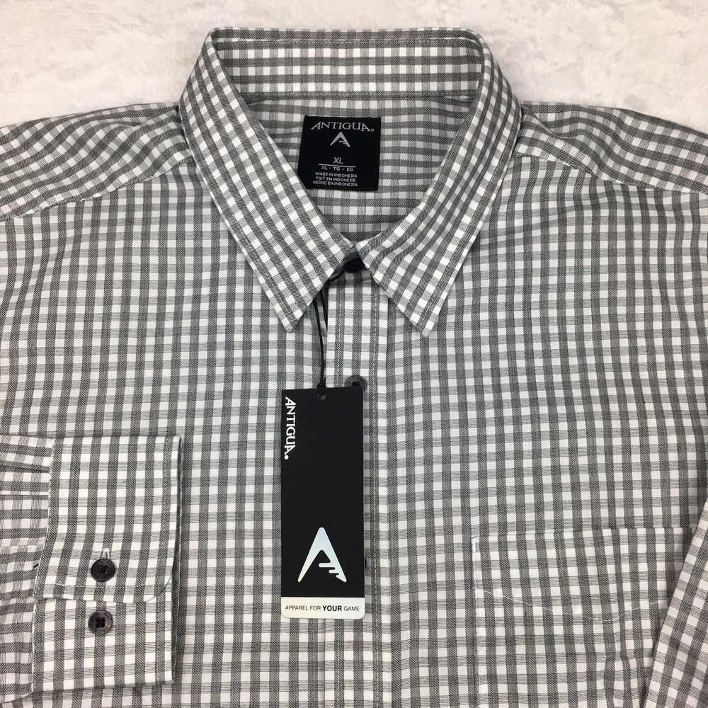ANTIGUA Dress‎ Shirt Mens XL Black & White Checks Long Sleeve NWT!